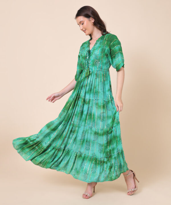 Floral Print Tiered Weston Dress, V-Neck, Short Puff Sleeves (Free Size) - Image 4