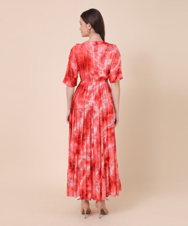 Floral Print Tiered Weston Dress, V-Neck, Short Puff Sleeves (Free Size) - Image 3