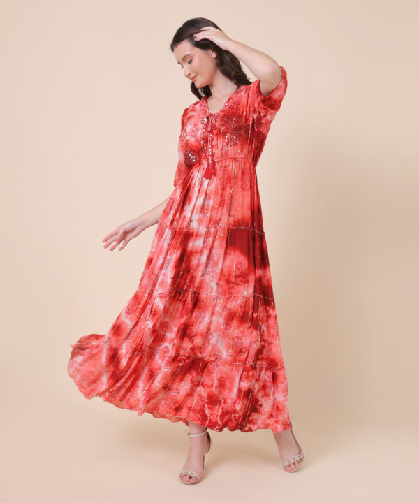 Floral Print Tiered Weston Dress, V-Neck, Short Puff Sleeves (Free Size) - Image 6