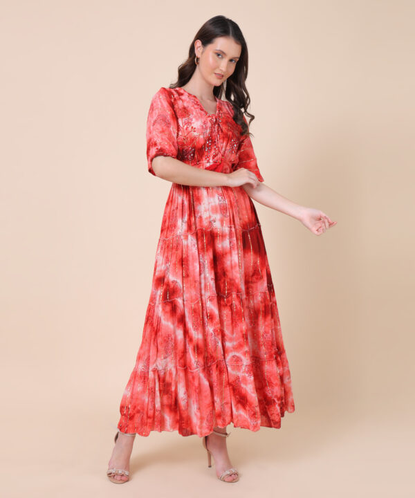 Floral Print Tiered Weston Dress, V-Neck, Short Puff Sleeves (Free Size) - Image 5